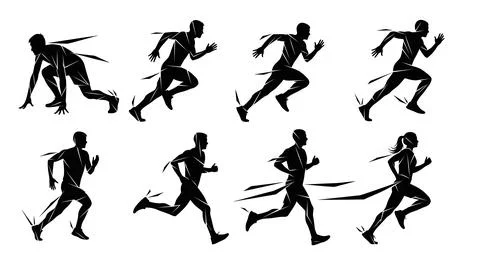 Geometric Low-Poly Runner Silhouette Set Stock Illustration