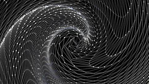 Geometric low poly white wireframe dynamic spiral on a black background loop 스톡 동영상 123138107