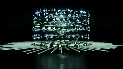 A geometric luminous sphere surrounded by platforms and lights in an abstra.. Stock Footage 296788072