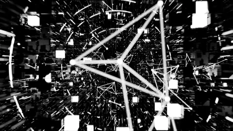 A geometric luminous sphere surrounded by platforms and lights in an abstra.. Stock Footage 296815828