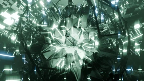 A geometric luminous sphere surrounded by platforms and lights in an abstra.. Stock Footage 296826991