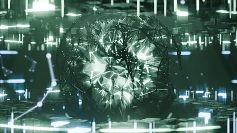 A geometric luminous sphere surrounded by platforms and lights in an abstra.. Stock Footage 296827207
