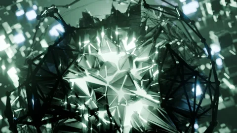 A geometric luminous sphere surrounded by platforms and lights in an abstra.. Stock Footage 296828554