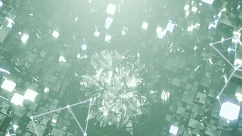 A geometric luminous sphere surrounded by platforms and lights in an abstra.. Stock Footage 296828640