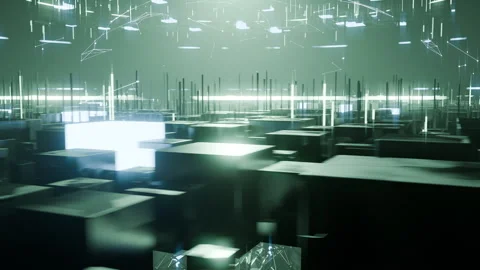 A geometric luminous sphere surrounded by platforms and lights in an abstra.. Stock Footage 296829722
