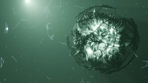 A geometric luminous sphere surrounded by platforms and lights in an abstra.. Stock Footage 296831098