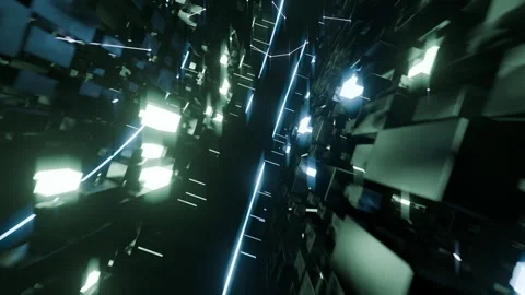 A geometric luminous sphere surrounded by platforms and lights in an abstra.. Stock Footage 296831210