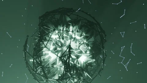 A geometric luminous sphere surrounded by platforms and lights in an abstra.. Stock Footage 296831298