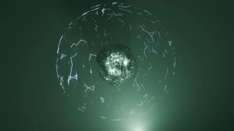 A geometric luminous sphere surrounded by platforms and lights in an abstra.. Stock Footage 296831362