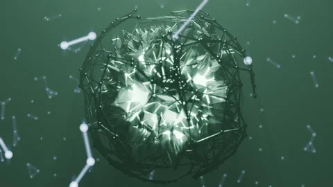 A geometric luminous sphere surrounded by platforms and lights in an abstra.. Stock Footage 296832651