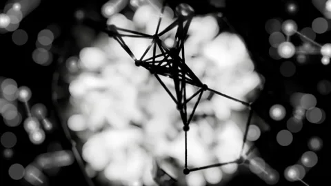 A geometric luminous sphere surrounded by platforms and lights in an abstra.. Stock Footage 296833988