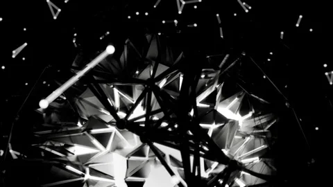 A geometric luminous sphere surrounded by platforms and lights in an abstra.. Stock Footage 296834925