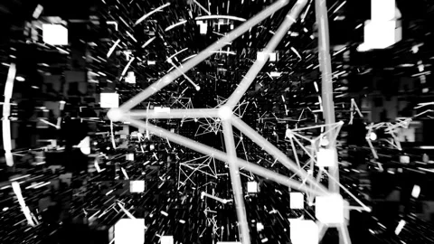 A geometric luminous sphere surrounded by platforms and lights in an abstra.. Stock Footage 296844496