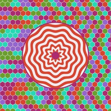 Geometric mandala with concentric circles on hexagonal pattern background Stock Illustration