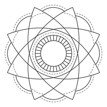 Geometric Mandala Design with Rounded and Overlapping Shapes in Black and Whi イラスト素材