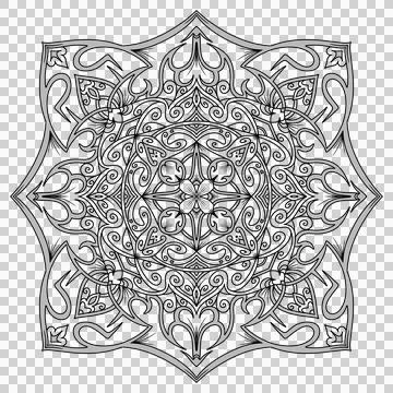 Geometric Mandala Pattern, Black and White Ethnic Motif Stock Illustration
