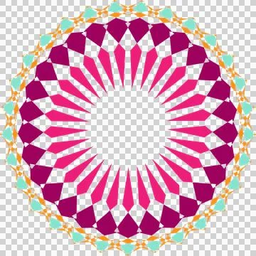 Geometric mandala pattern with vibrant pink and mint accents on dark background Illustrazione stock
