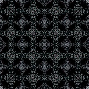 Geometric mandala seamless pattern on black background Stock Illustration