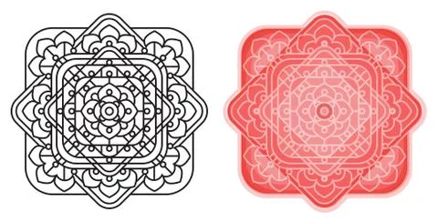 Geometric mandala from squares with round cornes. Pattern for coloring book. Stock Illustration