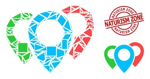 Geometric Map Pointers Icon Mosaic and Distress Naturism Zone Watermark 스톡 일러스트