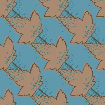Geometric maple leaves seamless pattern on blue background.Autumn leaf wallpa Stock Illustration