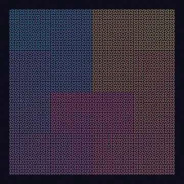 Geometric maze pattern abstract design with gradient color blocks Stock Illustration