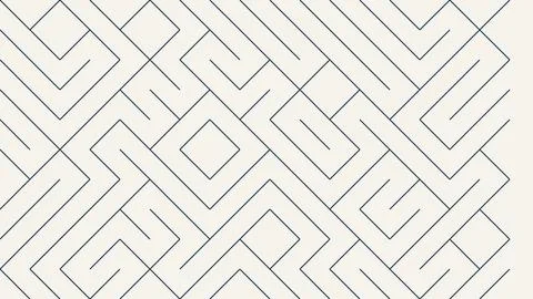 Geometric maze pattern intricate line art black white abstract design Stock Illustration