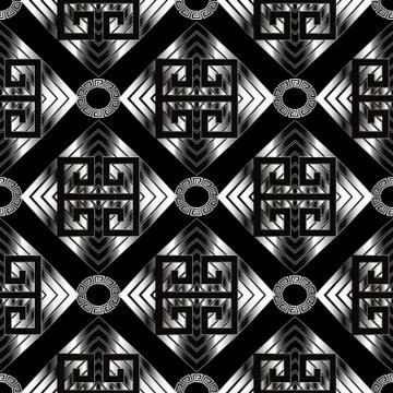 Geometric meander seamless pattern. Black vector geometry abstra Stock Illustration