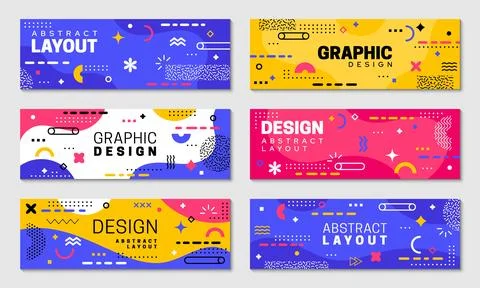 Geometric Memphis banners with abstract patterns Stock Illustration