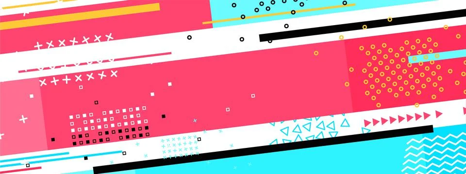 Geometric memphis elements background design. Ad banner template, vector Illustrazione stock