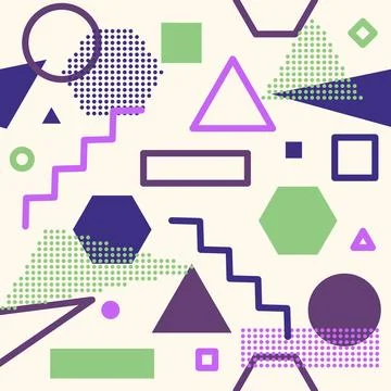 Geometric Memphis Lines Dots Background Seamless Pattern Wallpaper Stock Illustration
