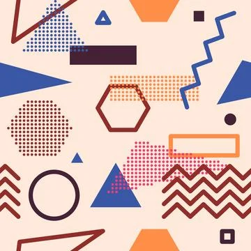 Geometric Memphis Lines Dots Background Seamless Pattern Wallpaper Stock Illustration