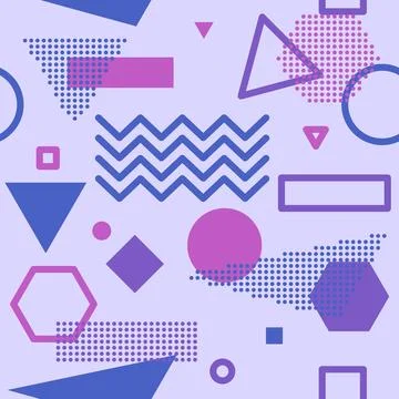 Geometric Memphis Lines Dots Background Seamless Pattern Wallpaper Stock Illustration