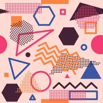 Geometric Memphis Lines Dots Background Seamless Pattern Wallpaper Illustrazione stock