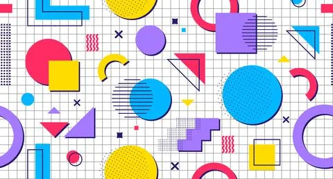 Geometric Memphis pattern on a grid background Illustrazione stock