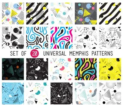 Geometric memphis seamless isolated patterns Stock-Illustration