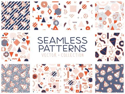 Geometric memphis seamless isolated patterns Stock Illustration