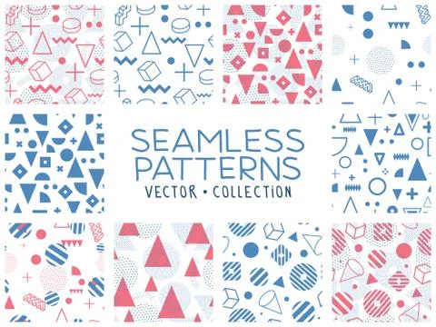 Geometric memphis seamless isolated patterns Stock Illustration