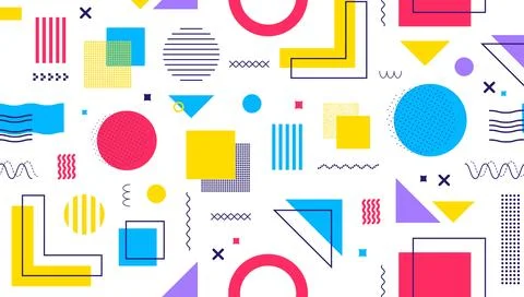 Geometric Memphis seamless pattern with overlapping shapes 스톡 일러스트