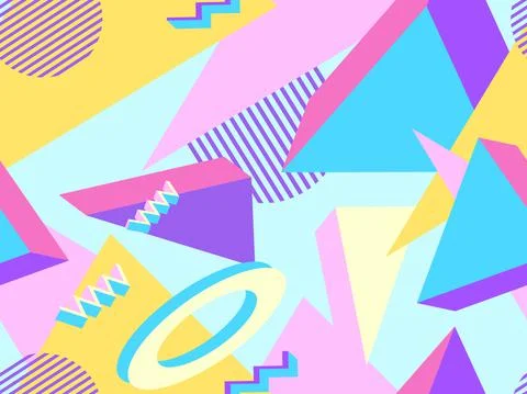 Geometric memphis seamless pattern in style of the 80s. Modern trendy Stock Illustration