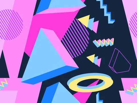Geometric memphis seamless pattern in style of the 80s. Modern trendy Illustrazione stock