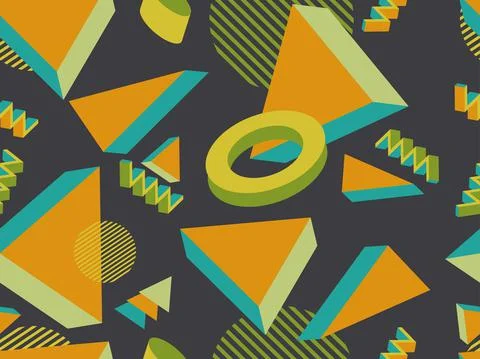 Geometric memphis seamless pattern in style of the 80s. Modern trendy Stock Illustration