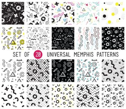 Geometric memphis seamless patterns set Stock Illustration