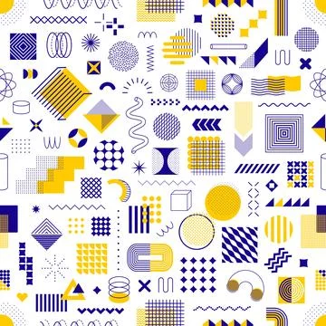 Geometric memphis shape elements seamless pattern Illustrazione stock