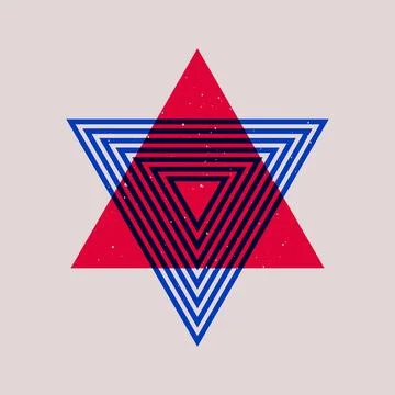 Geometric memphis shapes riso print effect. Minimal abstract triangle duotone Illustrazione stock