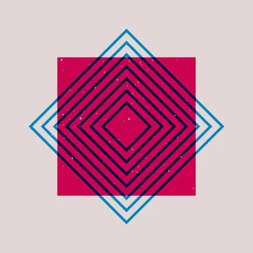 Geometric memphis shapes riso print effect. Minimal abstract square duotone Stock Illustration