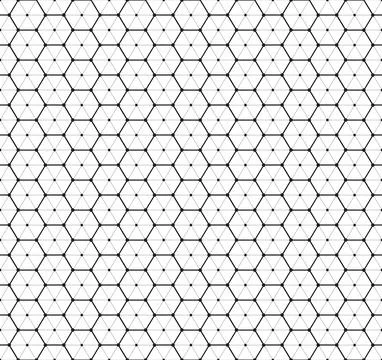 Geometric mesh from hexagons with thin lines and dot in corners. Seamless Stock Illustration