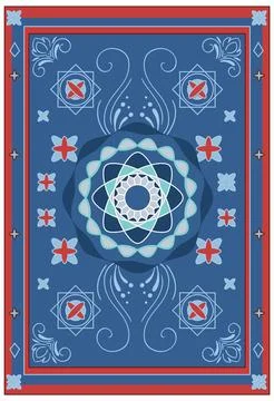 Geometric Middle Eastern Pattern in Blue and Red Tones Stock Illustration