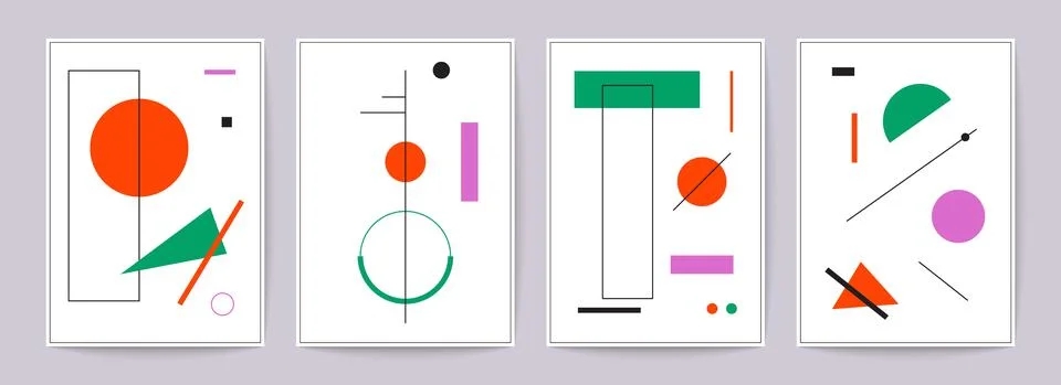 Geometric minimal posters. Simple primitive figures, modern background set Stock Illustration