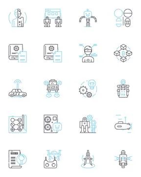 Geometric modeling linear icons set. Polygons, Vertices, Edges, Surfaces, Curves Stock Illustration